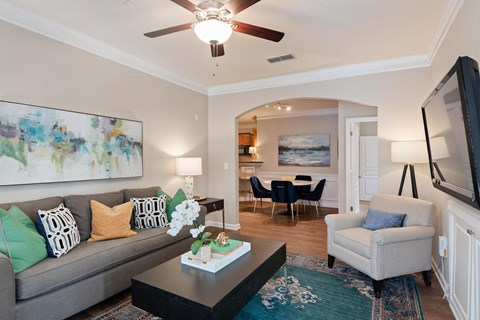 Model living room  at The Berkeley Apartments, Georgia, 30096